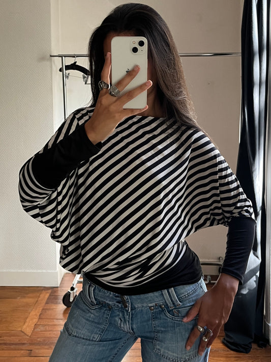 Vintage striped asymmetrical top