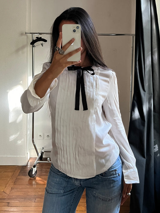 Vintage black ribbon white shirt