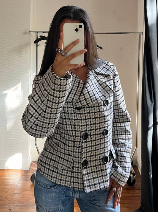 Vintage houndstooth/plaid trench coat