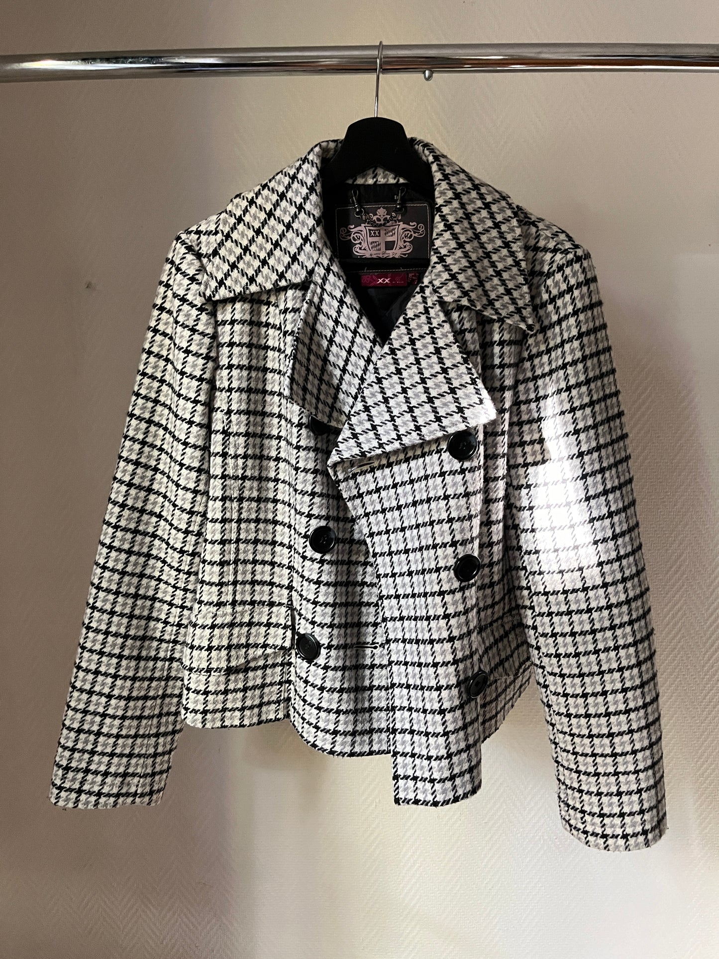 Vintage houndstooth/plaid trench coat