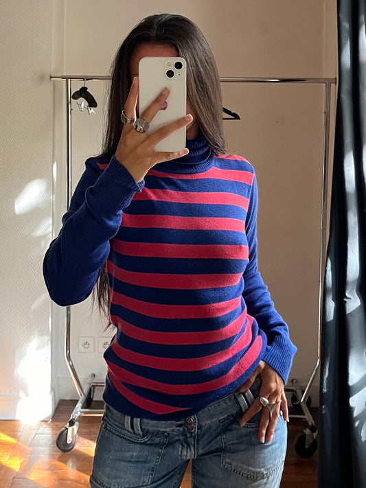 Vintage striped pink & blue turtle neck pull over