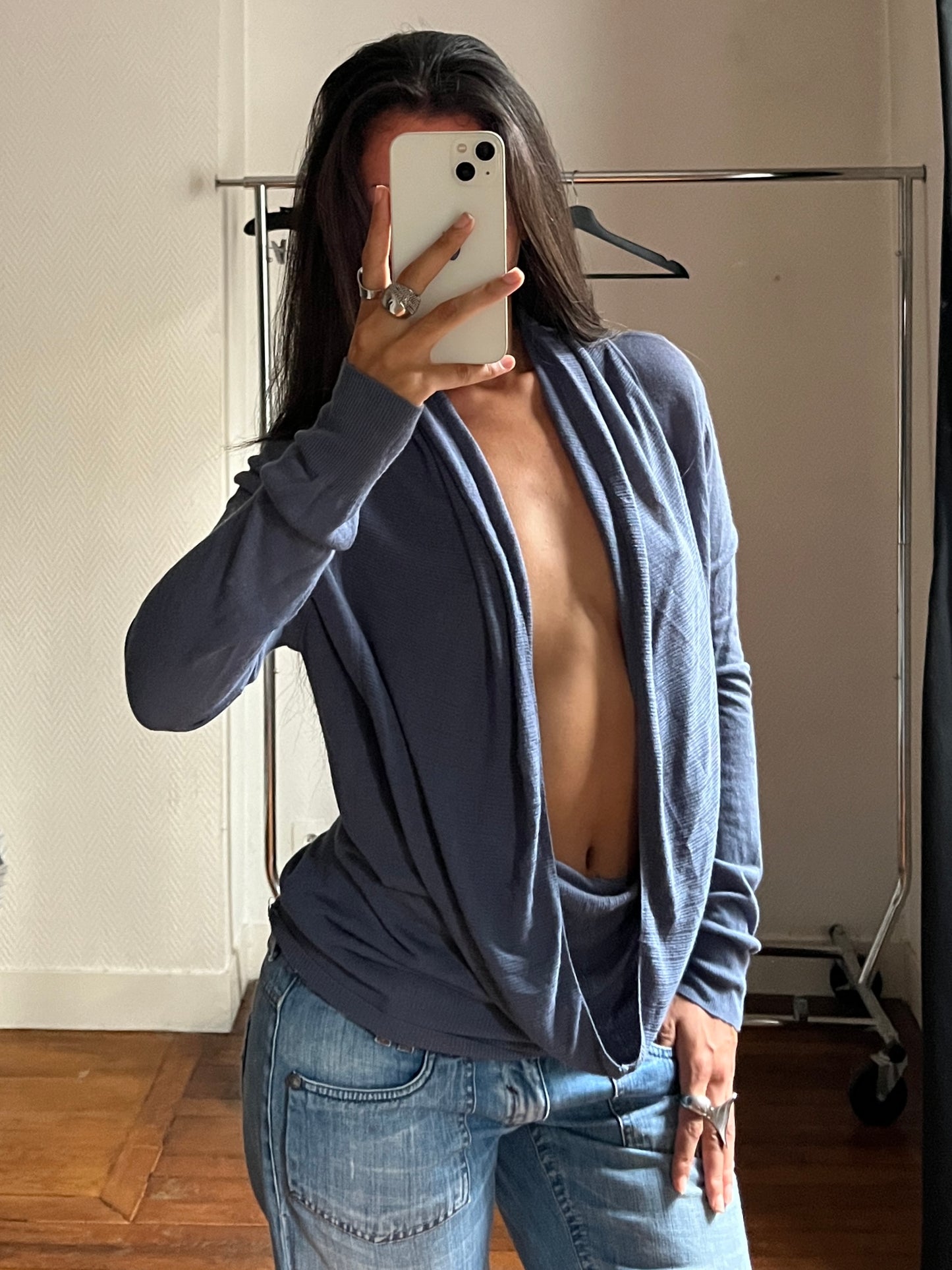 Vintage blue draped top