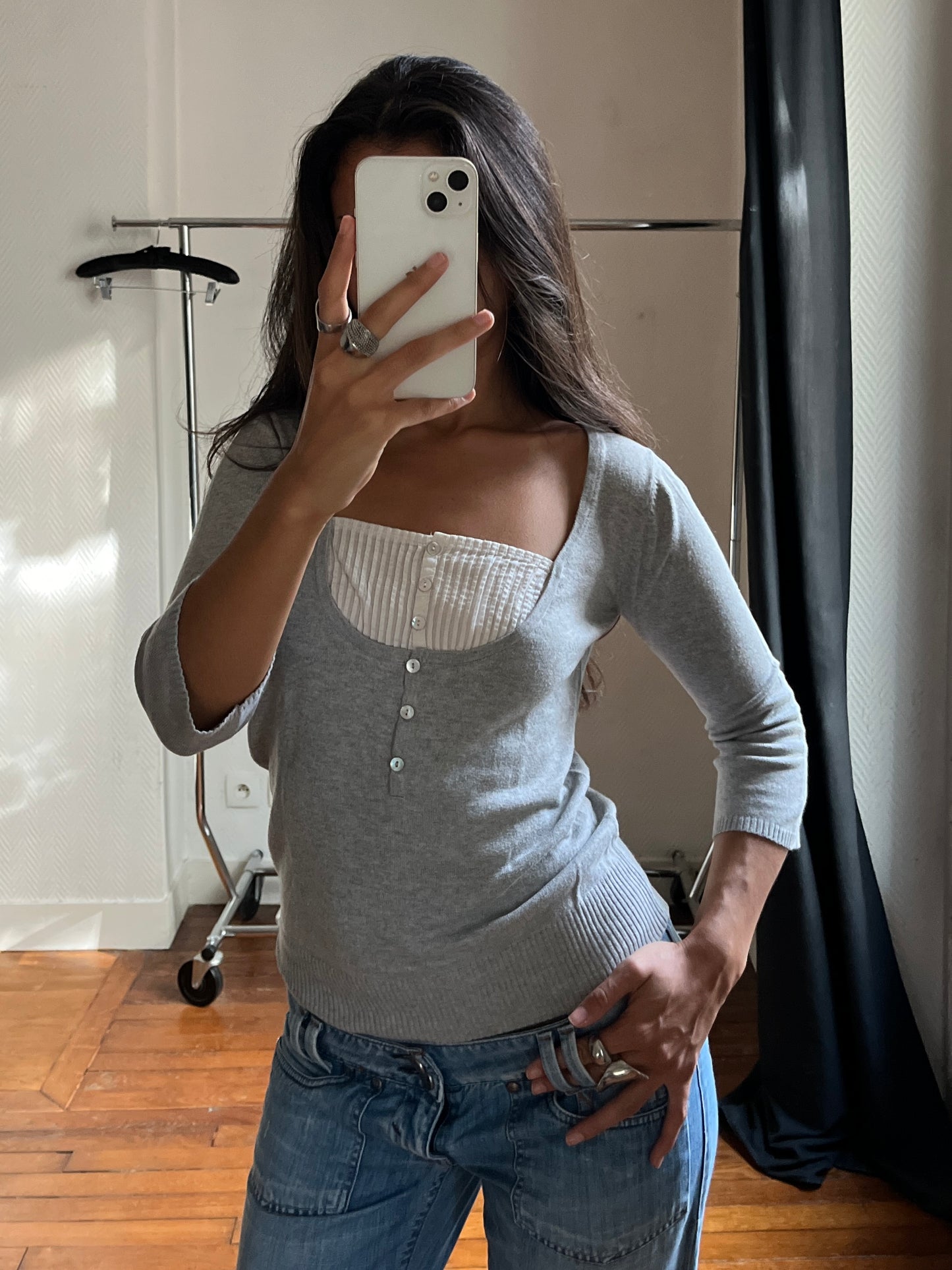 Vintage bimaterial knitted top