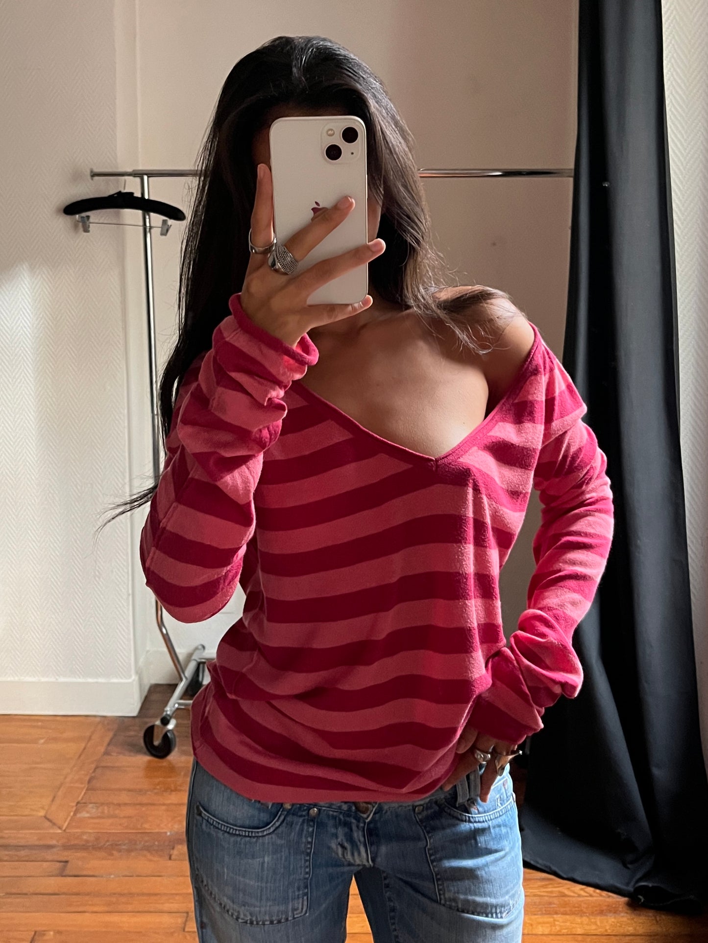 Vintage pink striped knitted top