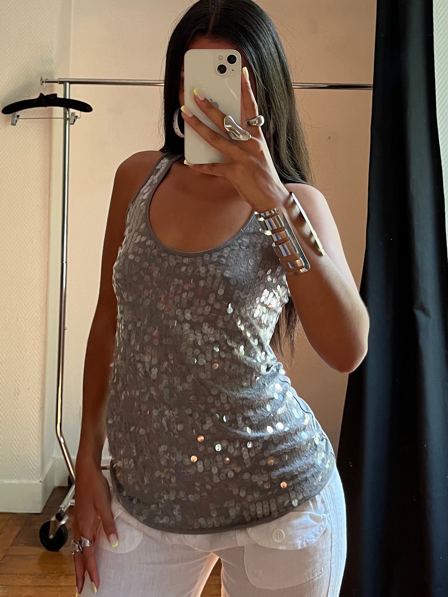 Vintage grey sequins top