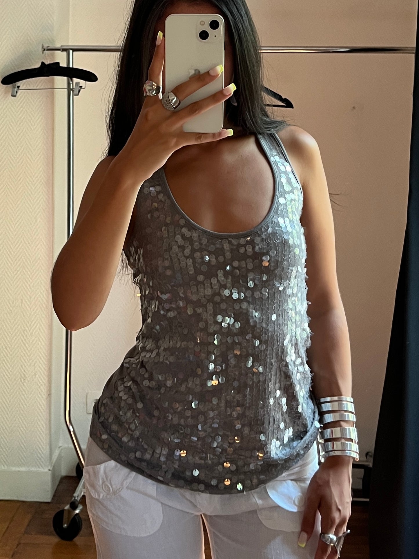 Vintage grey sequins top