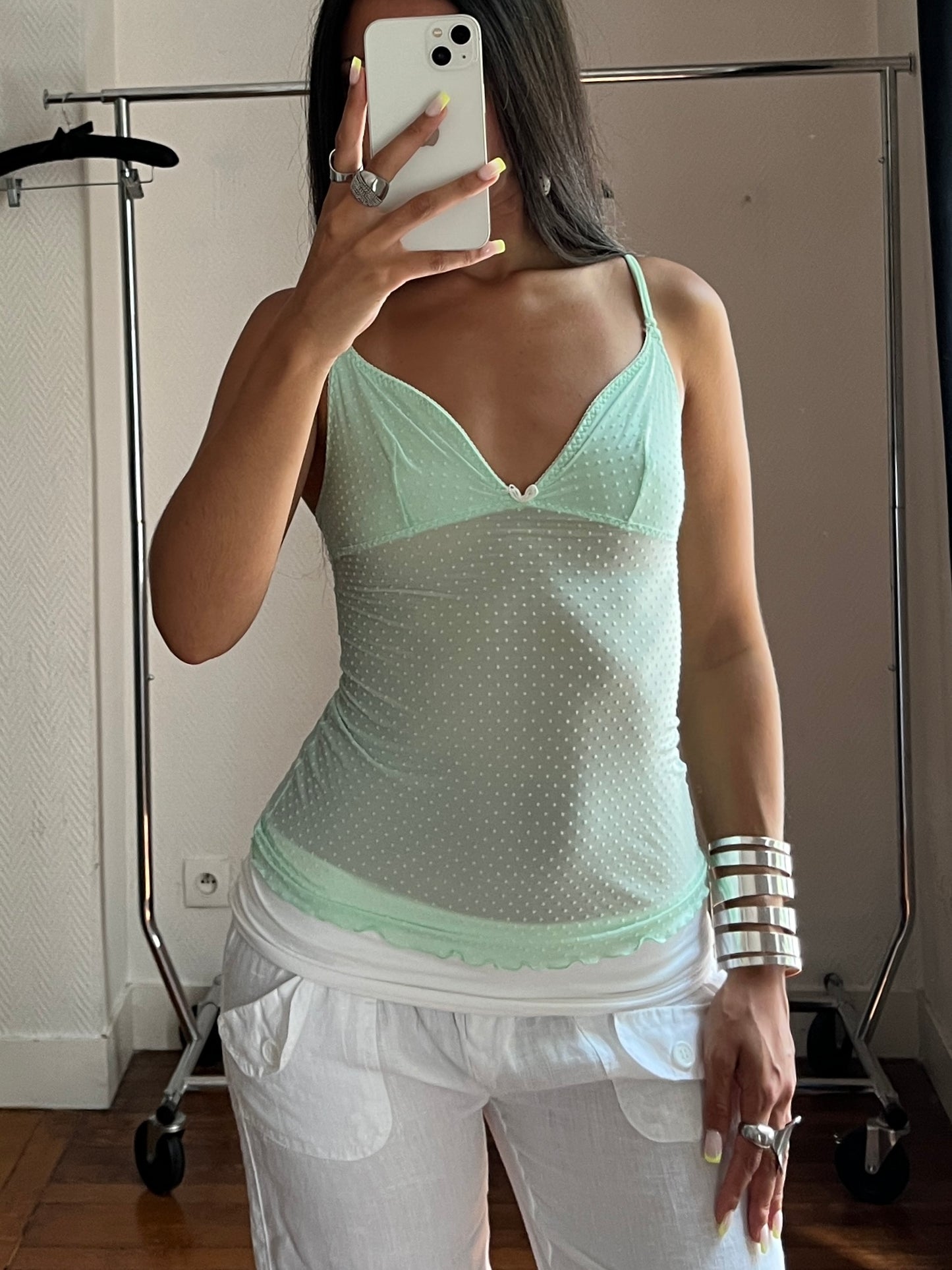 Vintage mint mesh top