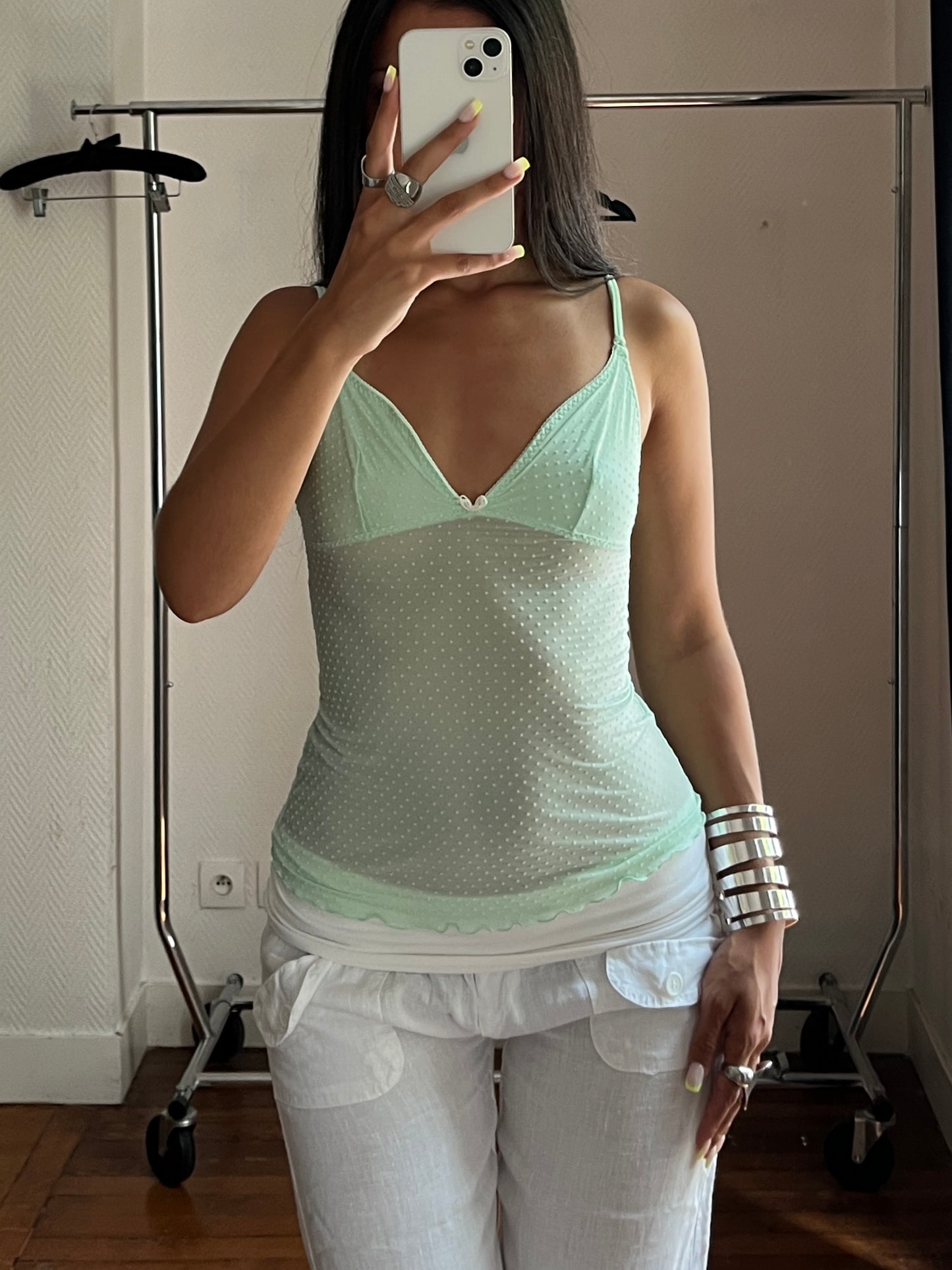 Vintage mint mesh top
