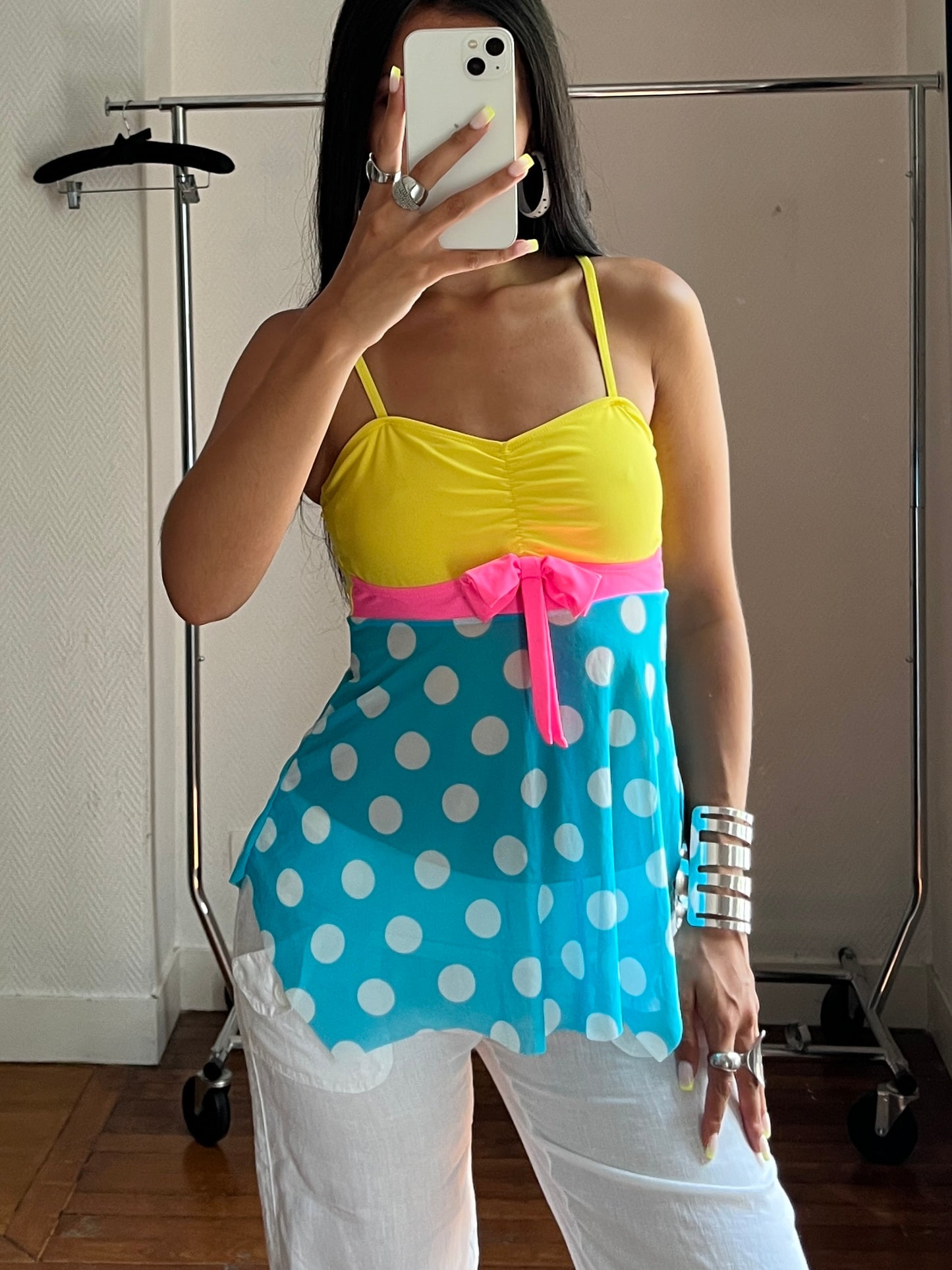 Vintage polka dot mesh top