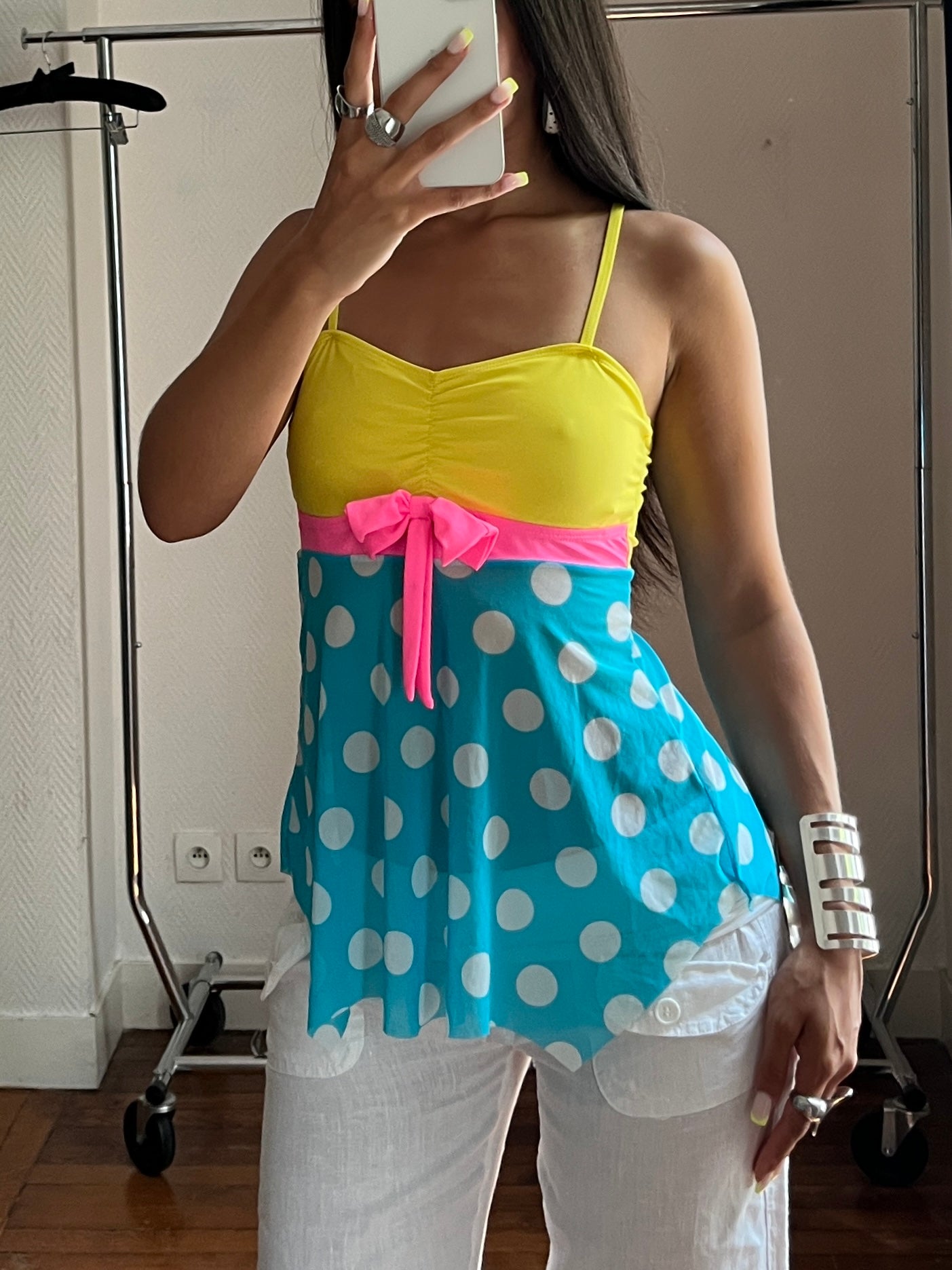 Vintage polka dot mesh top
