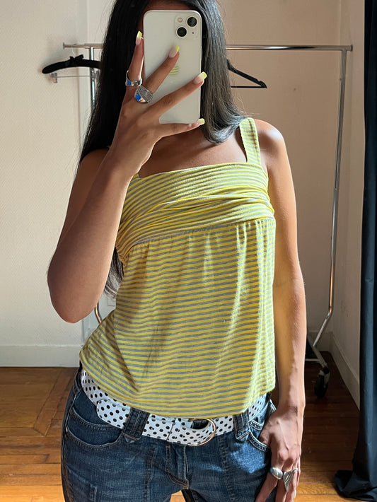 Vintage yellow & grey striped top