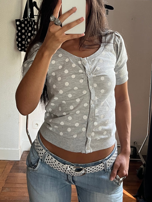 Vintage polka dot grey buttoned top