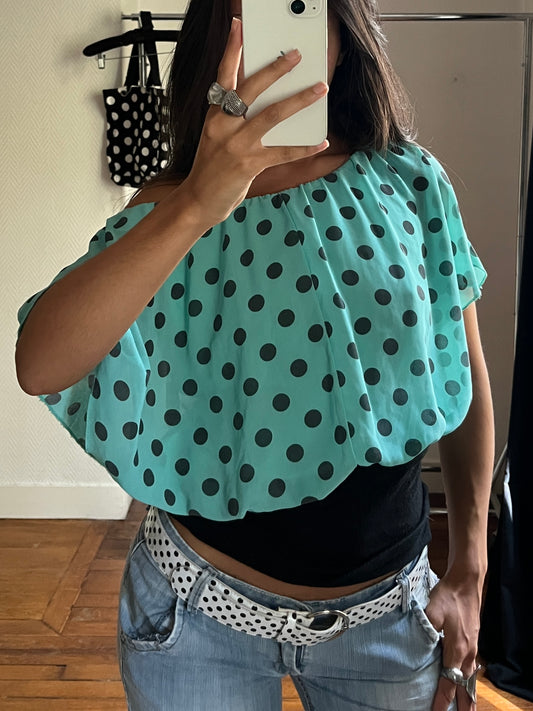 Vintage bimaterial polka dot top