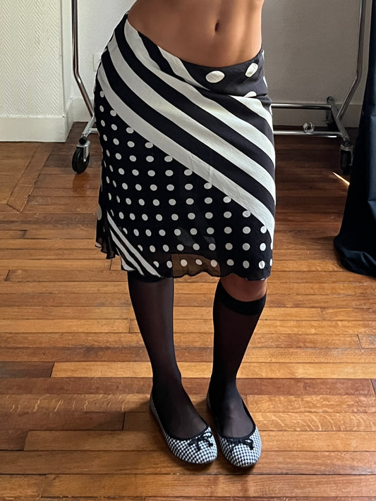Vintage stripes & polka dot midi skirt