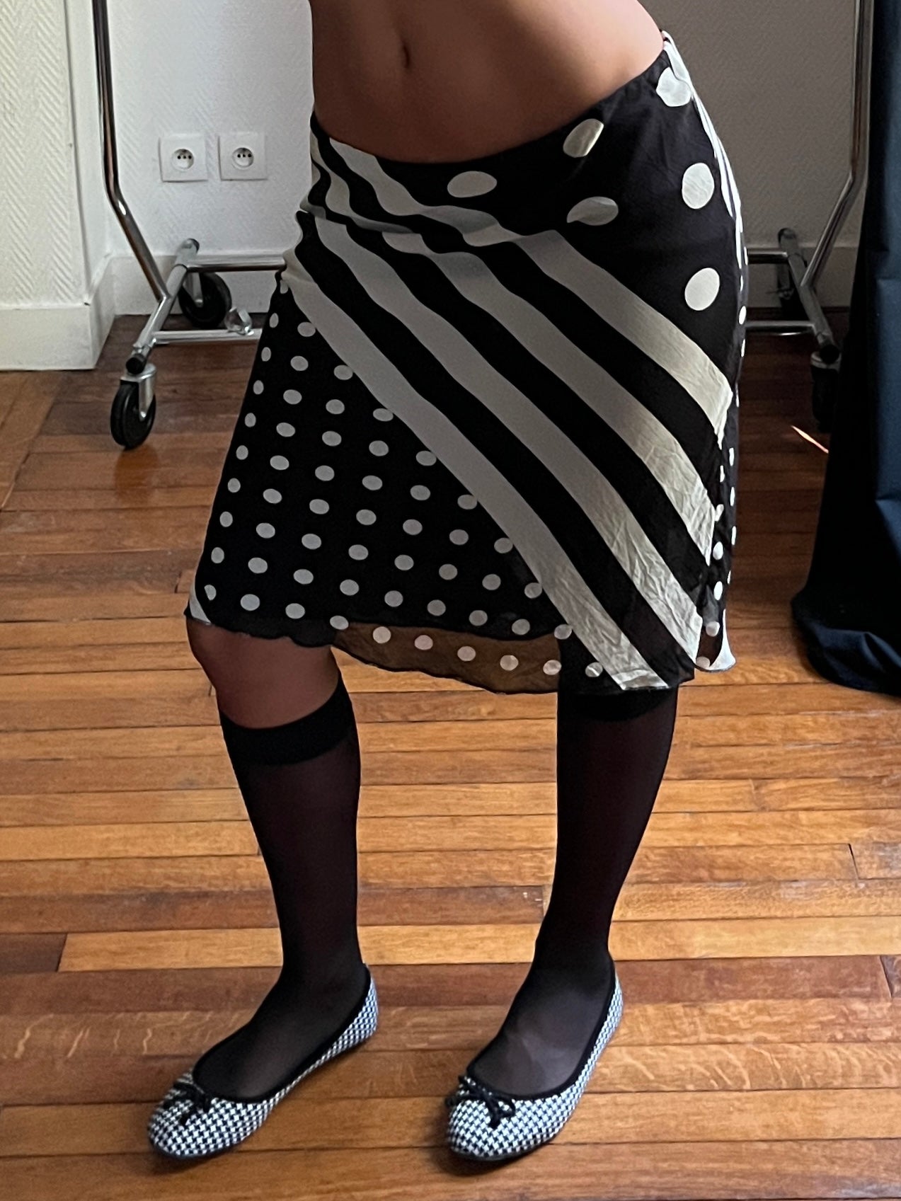 Vintage stripes & polka dot midi skirt