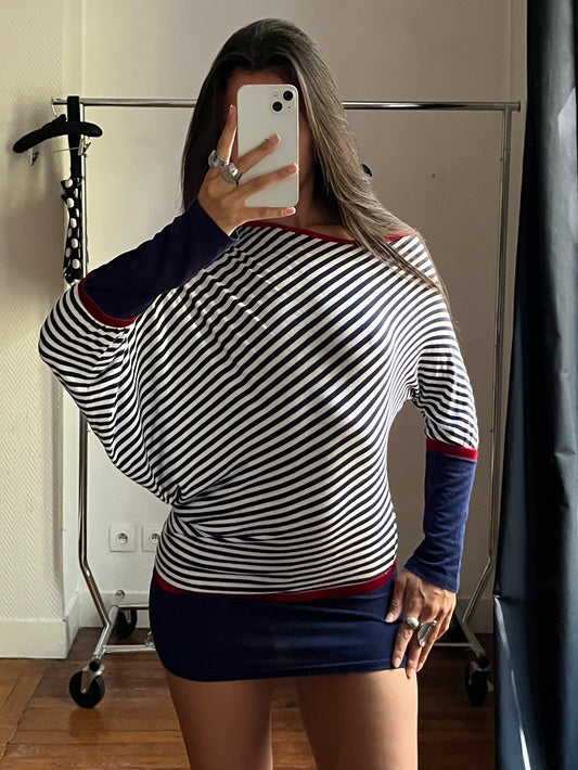 Vintage asymmetrical striped blouse/mini dress