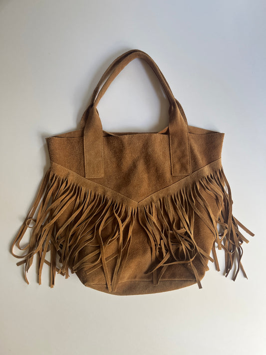 Vintage brown leather fringed bag