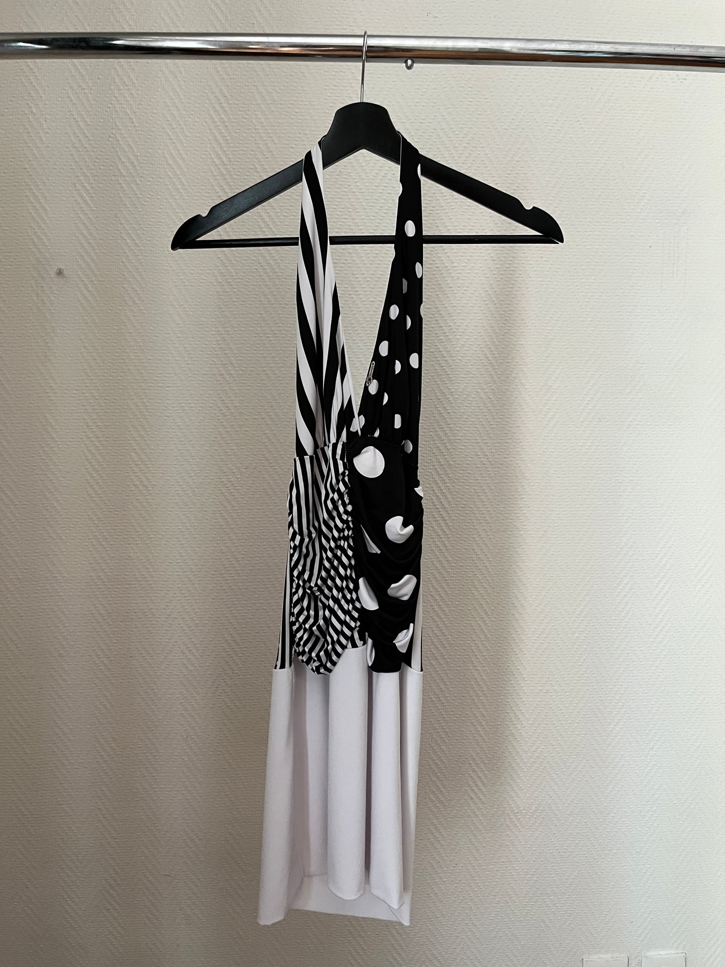 Vintage polka dot & stripes mini halter dress